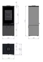 Po&ecirc;le &agrave; bois Godin Le Sada 400234 7kW Peint Noir dessus Pierre Bleue sortie dessus
