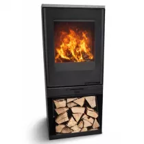 Po&ecirc;le &agrave; bois Godin Le Sada 400234 7kW Peint Noir dessus Pierre Bleue sortie dessus