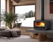 Poêle à bois raccordable PANDA à poser 8kW Anthracite - Deville Réf. C077CG-06