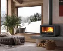 Po&ecirc;le &agrave; bois raccordable PANDA &agrave; poser 8kW Anthracite - Deville R&eacute;f. C077CG-06