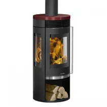 Poêle à bois Rota Tre 2.0 5.5kW acier Noir dessus céramique Rouge bordeaux - ORANIER Réf. 579437