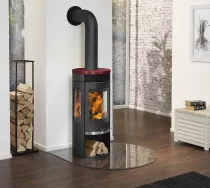 Poêle à bois Rota Tre 2.0 5.5kW acier Noir dessus céramique Rouge bordeaux - ORANIER Réf. 579437
