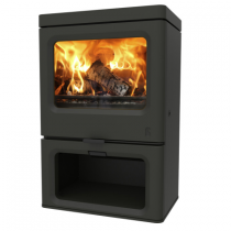 Poêle à bois SKYE 7.4kW sur bûcher - CHARNWOOD Réf. 009/SKYZ-E700SS-D coloris noir (autres coloris en option)