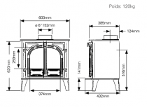 Poêle à bois Stockton 8 8.3kW 2 portes Noir mat - STOVAX Réf. 721-202