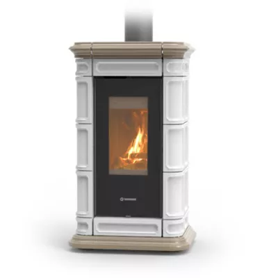 Po�le � bois Thermorossi Saint Moritz Evo Wood Maiolica 10.1kW Blanc Taupe