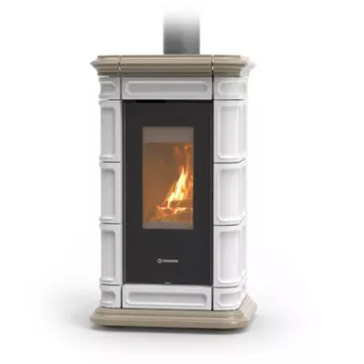 Po�le � bois Thermorossi Saint Moritz Evo Wood Maiolica 10.1kW Blanc Taupe