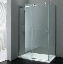 Porte coulissante avec retour fixe Epona 100x80cm verre transparent profilé Chromé - O\'DESIGN Réf. EPO30VTC