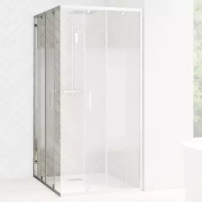 Porte coulissante d\'angle Smart Design A/C 100cm verre cosmos profil�s Chrom� / partie fixe � gauche - KINEDO R�f. PA90276CCOEG