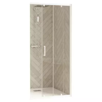 Porte coulissante d\'angle Smart Design A/C 100cm verre transparent profil�s Blanc / partie fixe � droite - KINEDO PA90276BTNED