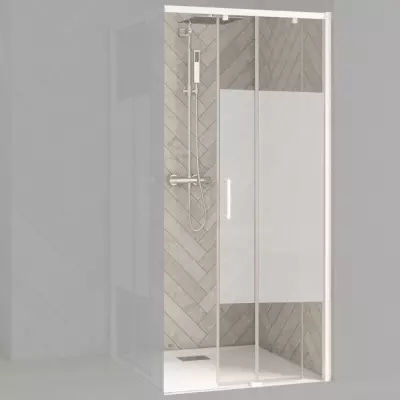 Porte coulissante d\'angle Smart Design A/C 120cm verre Cosmos profil� Blanc / Partie fixe � droite - KINEDO R�f. PA90168BCOED