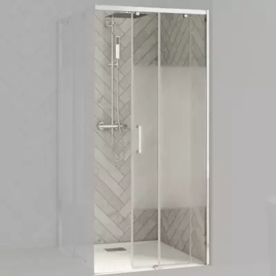 Porte coulissante d\'angle Smart Design A/C 120cm verre Cosmos profil� Chrom� / Partie fixe � droite - KINEDO R�f. PA90168CCOED