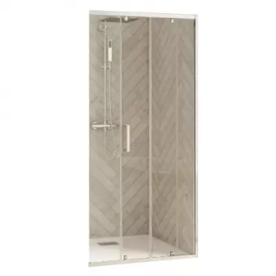 Porte coulissante d\'angle Smart Design A/C 70cm verre transparent profil�s Chrom� / partie fixe � droite - KINEDO PA90270CTNED