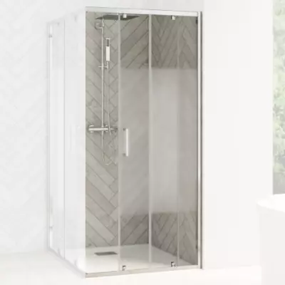 Porte coulissante d\'angle Smart Design A/C 90cm verre cosmos profil�s Chrom� / partie fixe � droite - KINEDO R�f. PA90274CCOED