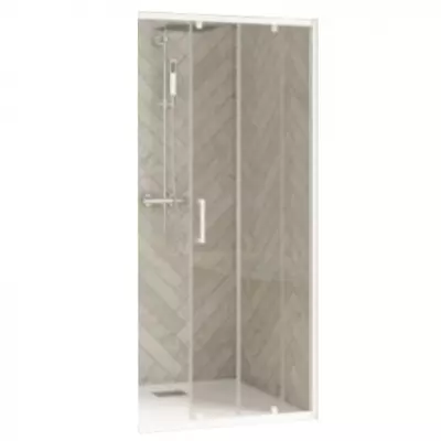 Porte coulissante d\'angle Smart Design A/C 90cm verre transparent profil� Blanc / Partie fixe � droite - KINEDO PA90164BTNED