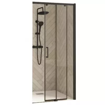Porte coulissante d\'angle Smart Design A/C 90cm verre transparent profil� Noir / Partie fixe � droite - KINEDO PA90164NTNED