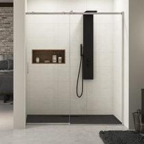 Porte coulissante Ekinox C 160cm profilé Inox brossé verre transparent / partie fixe à droite - KINEDO Réf. PA4273ITNED
