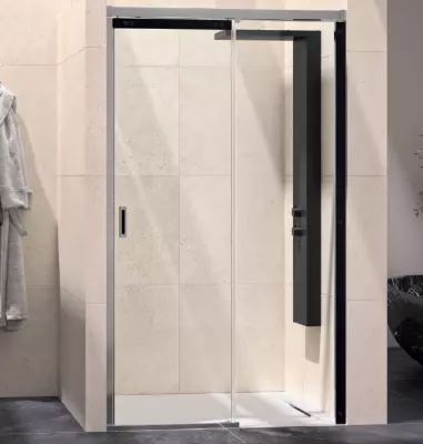 Porte coulissante Flat 120x200cm partie fixe � droite verre transparent profil� Chrom� - KINEDO R�f. PA764CTNED