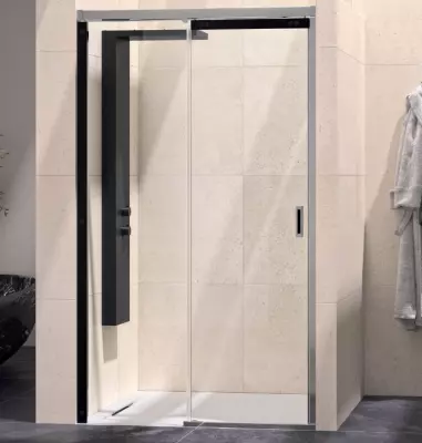 Porte coulissante Flat 140x200cm partie fixe � gauche verre transparent profil� Chrom� - KINEDO R�f. PA765CTNEG