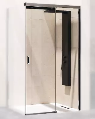 Porte coulissante Flat C+F 140cm partie fixe � droite verre transparent profil�s Chrom� - KINEDO R�f. PA775CTNED
