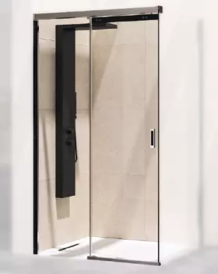 Porte coulissante Flat C+F 140cm partie fixe � gauche verre transparent profil�s Chrom� - KINEDO R�f. PA775CTNEG