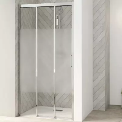 Porte coulissante Smart Design 3V 100cm verre Cosmos profil�s Chrom� / partie fixe � gauche - KINEDO R�f. PA90264CCOEG