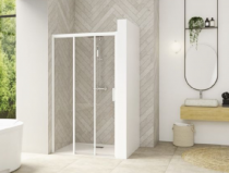 Porte coulissante Smart Design 3V 100cm verre transparent profilés Blanc / partie fixe à gauche - KINEDO Réf. PA90264BTNEG