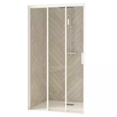 Porte coulissante Smart Design 3V 100cm verre transparent profil�s Blanc / partie fixe � gauche - KINEDO R�f. PA90264BTNEG
