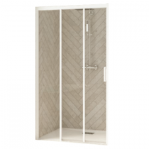 Porte coulissante Smart Design 3V 100cm verre transparent profilés Blanc / partie fixe à gauche - KINEDO Réf. PA90264BTNEG