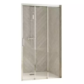 Porte coulissante Smart Design 3V 100cm verre transparent profil�s Chrom� / partie fixe � droite - KINEDO R�f. PA90264CTNED