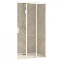 Porte coulissante Smart Design 3V 110cm verre transparent profilés Blanc / partie fixe à droite - KINEDO Réf. PA90265BTNED