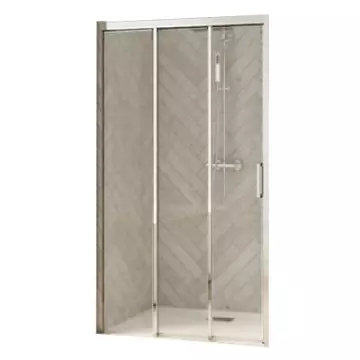 Porte coulissante Smart Design 3V 110cm verre transparent profil�s Chrom� / partie fixe � gauche - KINEDO R�f. PA90265CTNEG