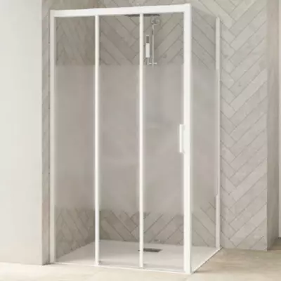 Porte coulissante Smart Design 3V 120cm verre Cosmos profil�s Blanc / partie fixe � gauche - KINEDO R�f. PA90266BCOEG