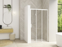 Porte coulissante Smart Design 3V 120cm verre transparent profilés Blanc / partie fixe à droite - KINEDO Réf. PA90266BTNED