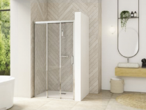 Porte coulissante Smart Design 3V 120cm verre transparent profilés Chromé / partie fixe à gauche - KINEDO Réf. PA90266CTNEG