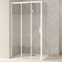 Porte coulissante Smart Design 3V 130cm verre Cosmos profilés Blanc / partie fixe à gauche  - KINEDO Réf. PA90267BCOEG