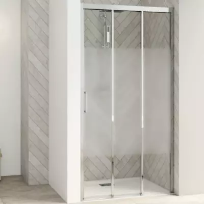 Porte coulissante Smart Design 3V 130cm verre Cosmos profil�s Chrom� / partie fixe � droite - KINEDO R�f. PA90267CCOED