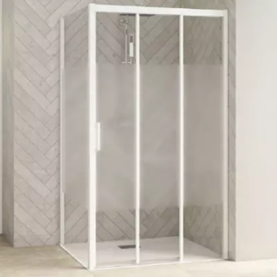 Porte coulissante Smart Design 3V 80cm verre Cosmos profil�s Blanc / partie fixe � droite  - KINEDO R�f. PA90260BCOED