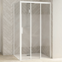 Porte coulissante Smart Design 3V 80cm verre Cosmos profilés Blanc / partie fixe à droite  - KINEDO Réf. PA90260BCOED