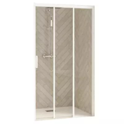 Porte coulissante Smart Design 3V 80cm verre transparent profil�s Blanc / partie fixe � droite - KINEDO R�f. PA90260BTNED