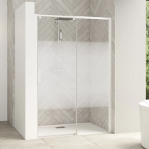 Porte coulissante Smart Design C 107/120cm profilé Blanc verre cosmos / partie fixe à droite  - KINEDO Réf. PA9232BCOED