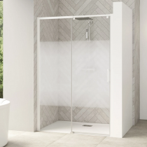 Porte coulissante Smart Design C 107/120cm profilé Blanc verre cosmos / partie fixe à gauche - KINEDO Réf. PA9232BCOEG