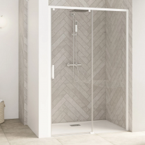 Porte coulissante Smart Design C 107/120cm profilé Blanc verre transparent / partie fixe à droite - KINEDO Réf. PA9232BTNED