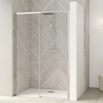 Porte coulissante Smart Design C 107/120cm profilé Chromé verre transparent / partie fixe à gauche - KINEDO Réf. PA9232CTNEG