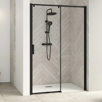 Porte coulissante Smart Design C 107/120cm profilé Noir verre transparent / partie fixe à droite - KINEDO Réf. PA9232NTNED