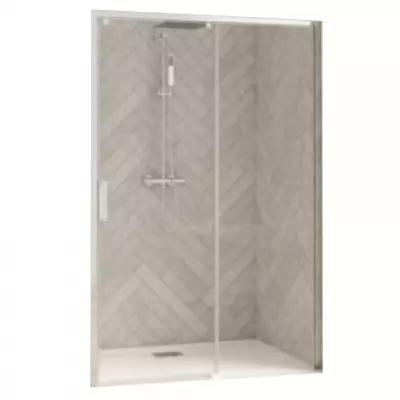 Porte coulissante Smart Design C 110cm verre transparent profil�s Chrom� / Partie fixe � droite -  KINEDO R�f. PA90113CTNED