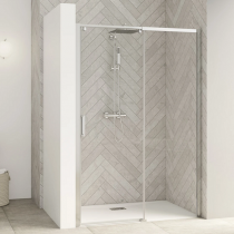 Porte coulissante Smart Design C 117/130cm profilé Chromé verre transparent / partie fixe à droite  - KINEDO Réf. PA9233CTNED