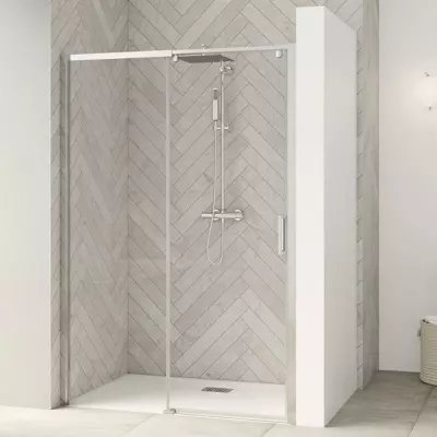 Porte coulissante Smart Design C 117/130cm profil� Chrom� verre transparent / partie fixe � gauche - KINEDO R�f. PA9233CTNEG