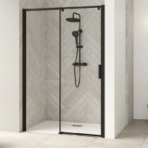 Porte coulissante Smart Design C 117/130cm profilé Noir verre transparent / partie fixe à gauche - KINEDO Réf. PA9233NTNEG