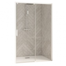 Porte coulissante Smart Design C 120cm verre transparent profilés Blanc / Partie fixe à droite - KINEDO Réf. PA90114BTNED