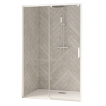 Porte coulissante Smart Design C 120cm verre transparent profilés Blanc / Partie fixe à gauche  - KINEDO Réf. PA90114BTNEG